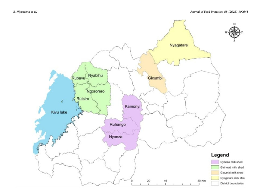 Map showing the four milk sheds in Rwanda covered by the study. Credit: Authors of the study.