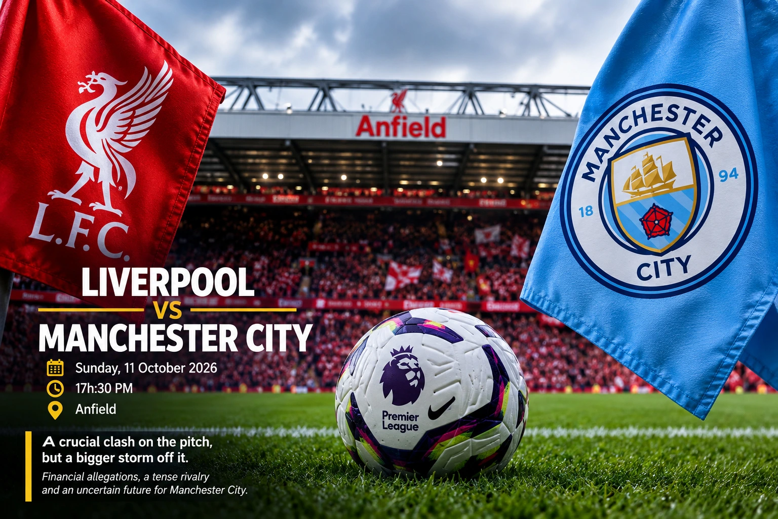 Manchester City face Liverpool at Anfield amid financial scandal and uncertainty over their future